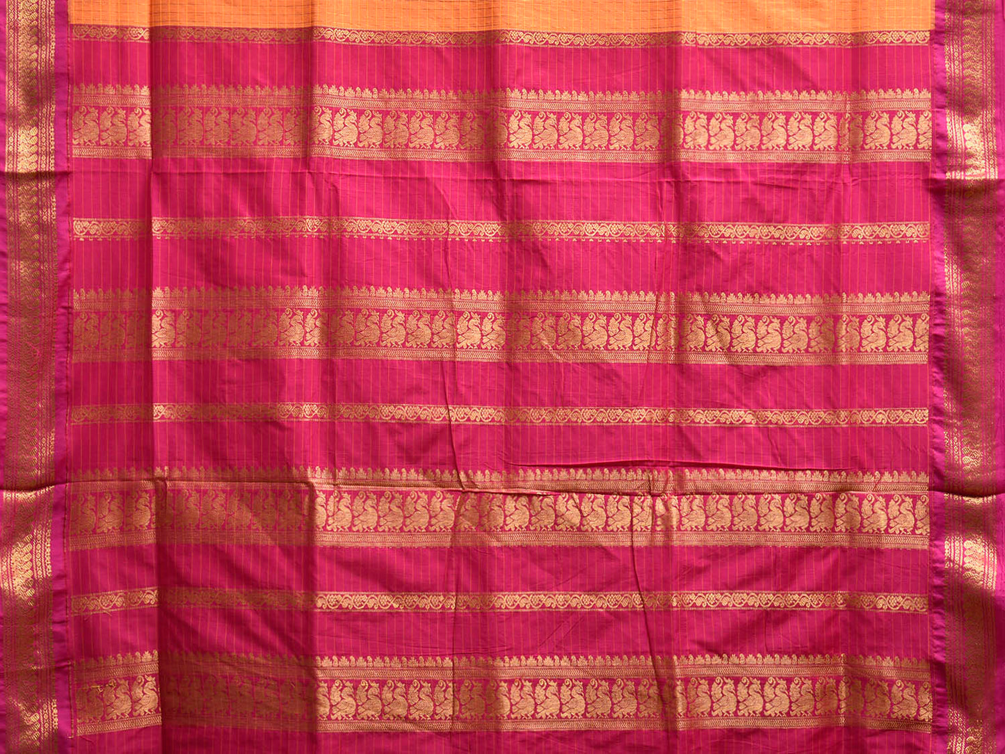 Orange and Pink Gadwal Cotton Viscose Saree with Checks and Pallu Design g0526