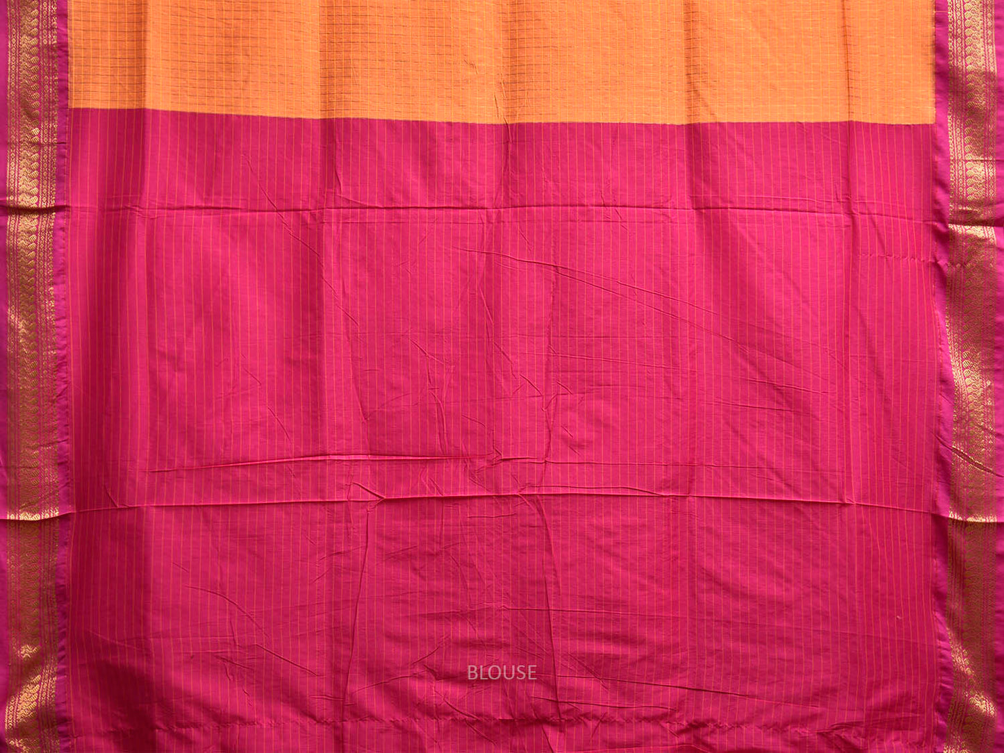 Orange and Pink Gadwal Cotton Viscose Saree with Checks and Pallu Design g0526