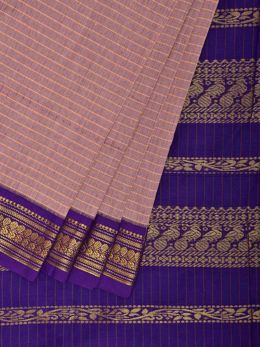Light Pink and Indigo Gadwal Cotton Viscose Saree with Checks and Pallu Design g0527