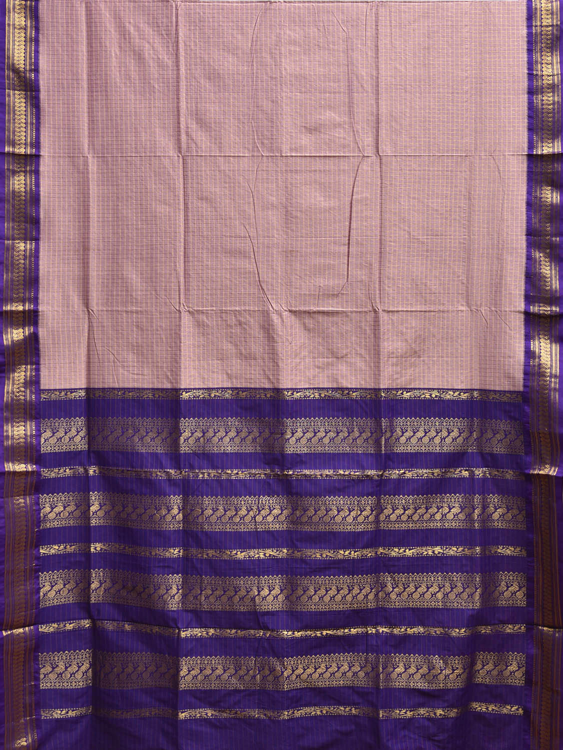 Light Pink and Indigo Gadwal Cotton Viscose Saree with Checks and Pallu Design g0527