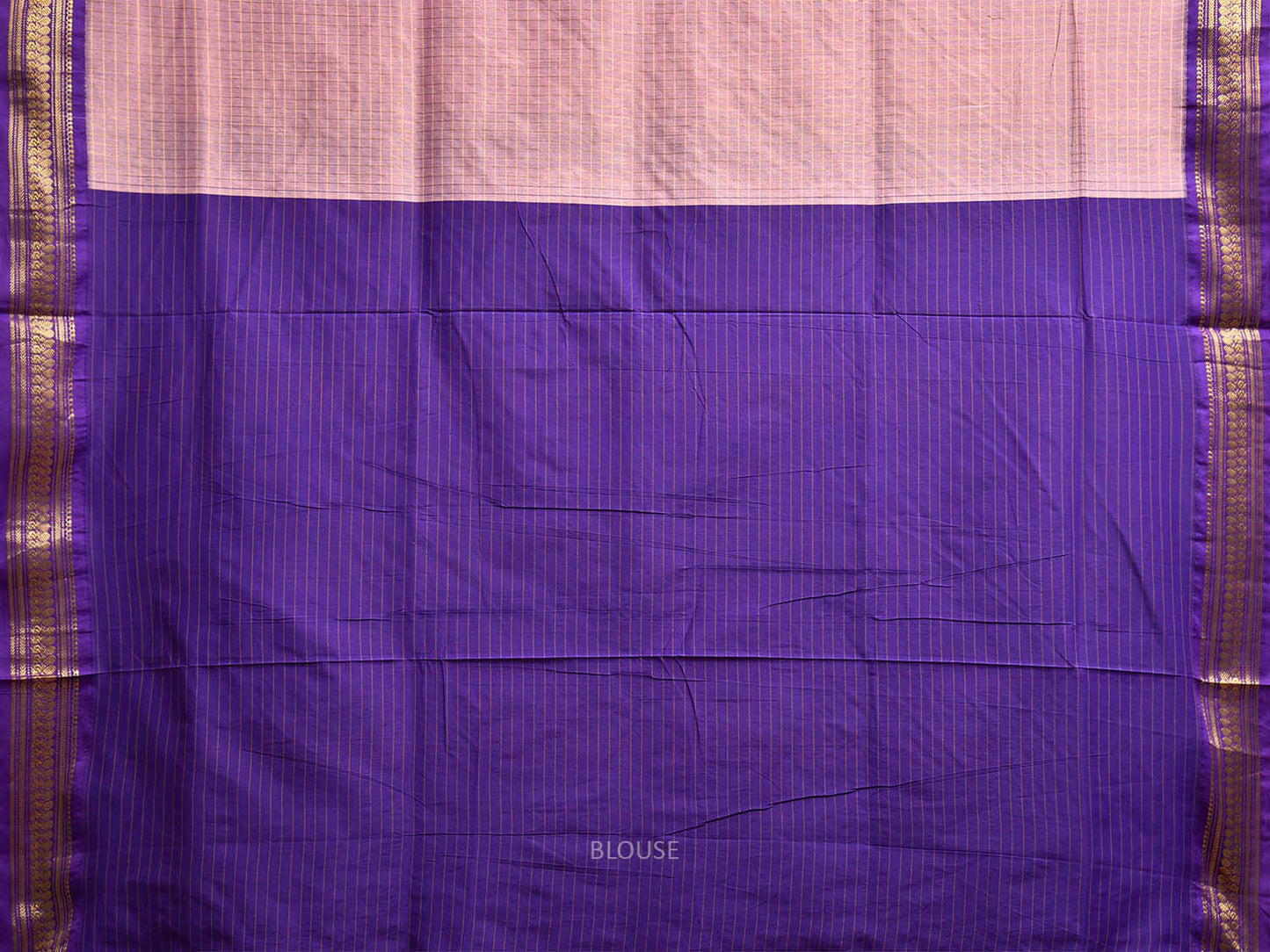 Light Pink and Indigo Gadwal Cotton Viscose Saree with Checks and Pallu Design g0527