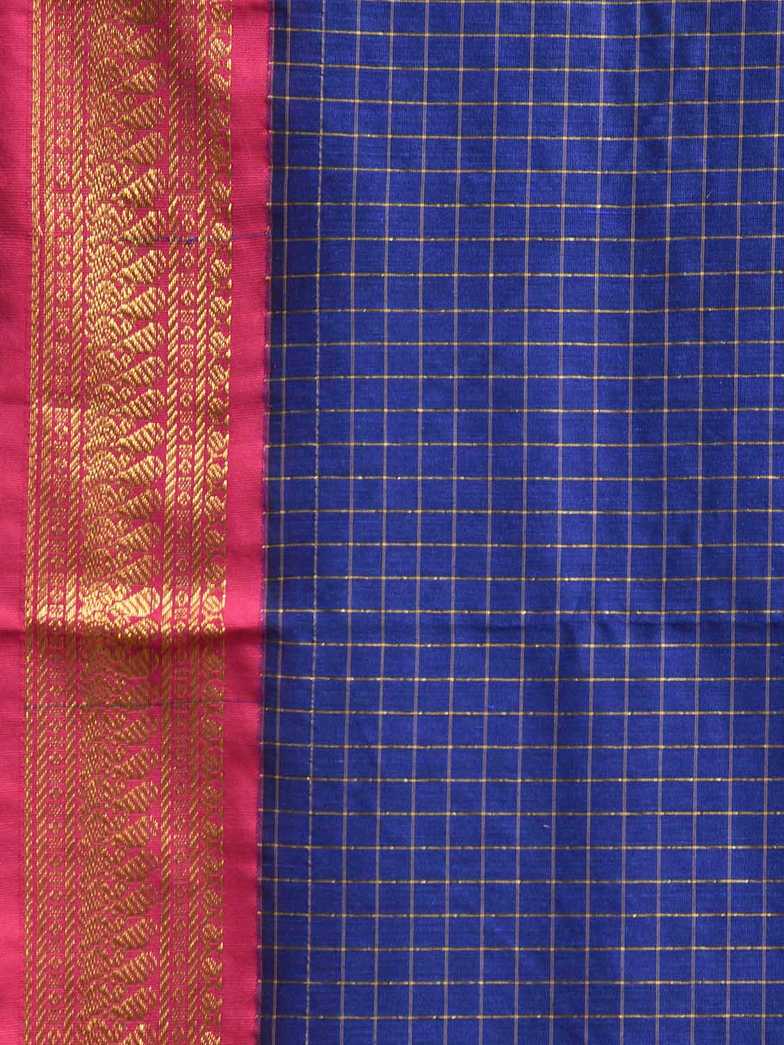 Dark Blue and Purple Gadwal Cotton Viscose Saree with Checks and Pallu Design g0530