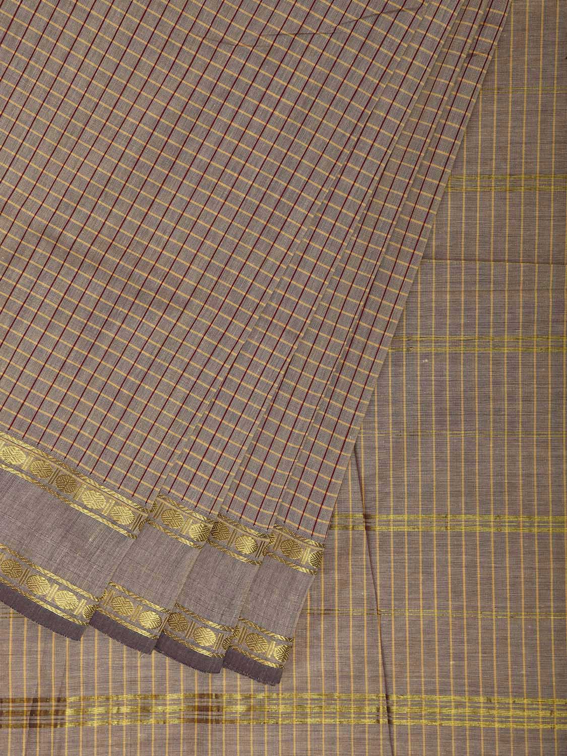 Cream Gadwal Cotton Viscose Saree with Checks and Strips Pallu Design g0531