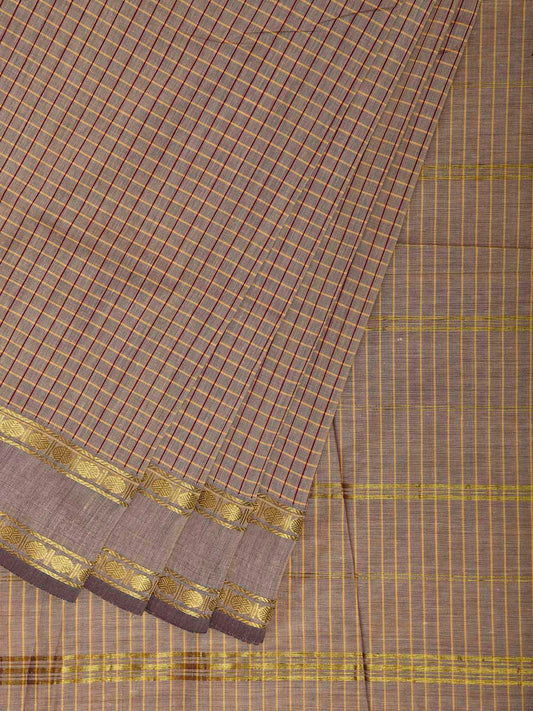 Cream Gadwal Cotton Viscose Saree with Checks and Strips Pallu Design g0531