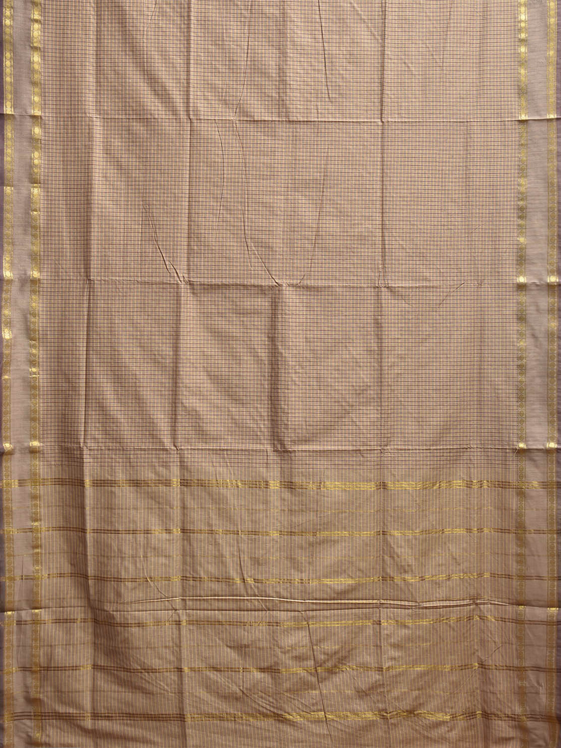 Cream Gadwal Cotton Viscose Saree with Checks and Strips Pallu Design g0531