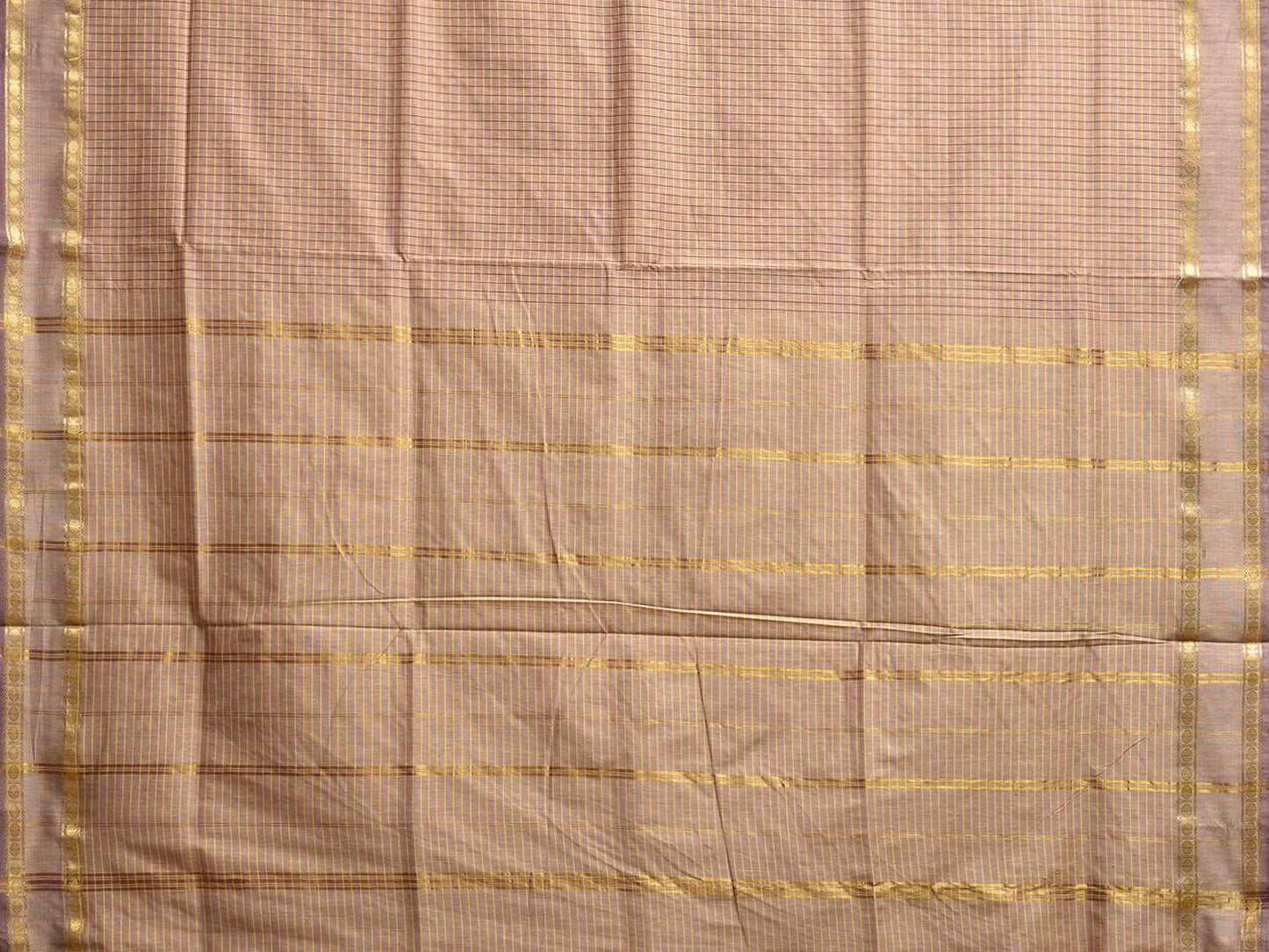 Cream Gadwal Cotton Viscose Saree with Checks and Strips Pallu Design g0531