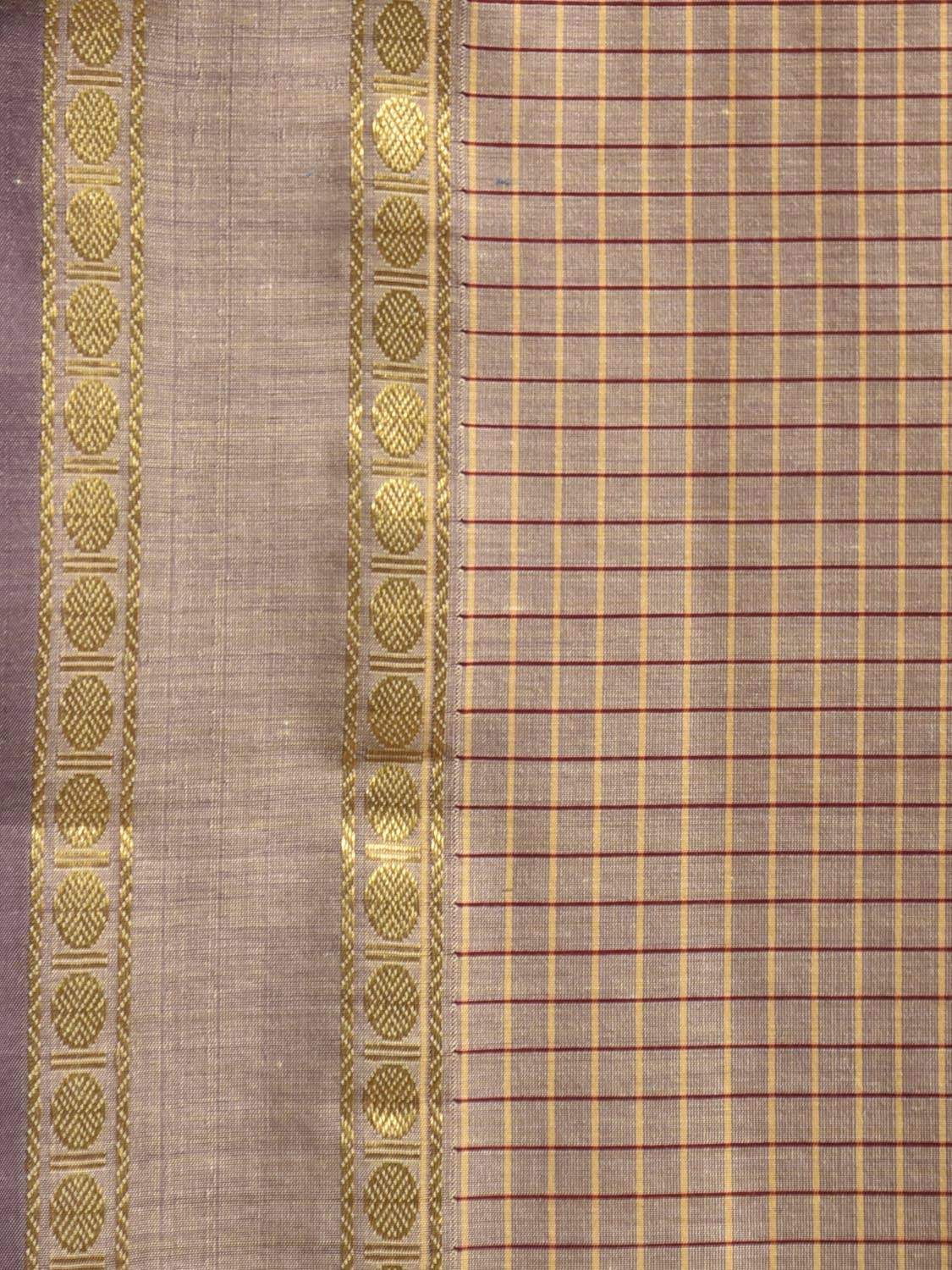 Cream Gadwal Cotton Viscose Saree with Checks and Strips Pallu Design g0531