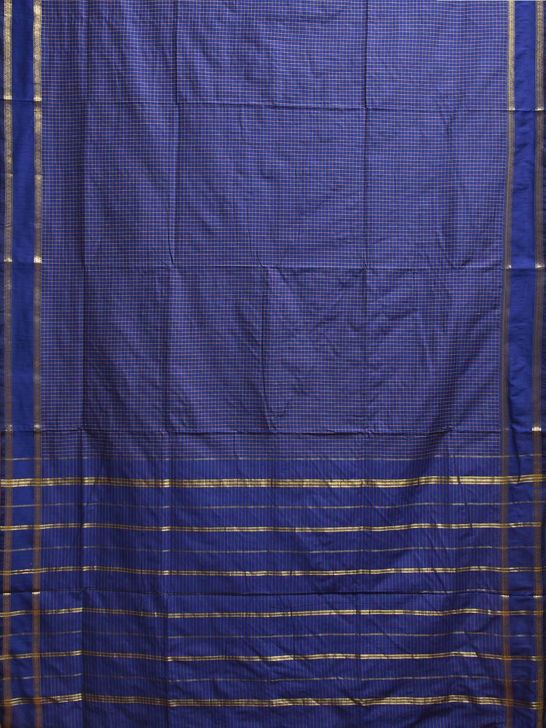 Dark Blue Gadwal Cotton Viscose Saree with Checks and Strips Pallu Design g0532