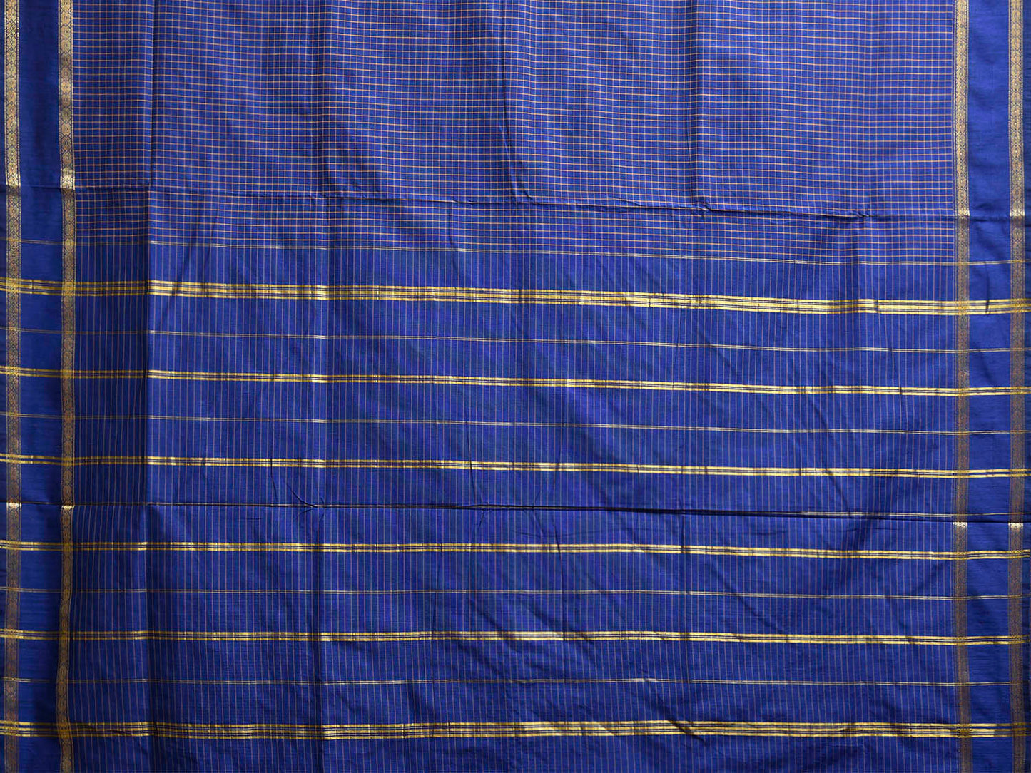 Dark Blue Gadwal Cotton Viscose Saree with Checks and Strips Pallu Design g0532