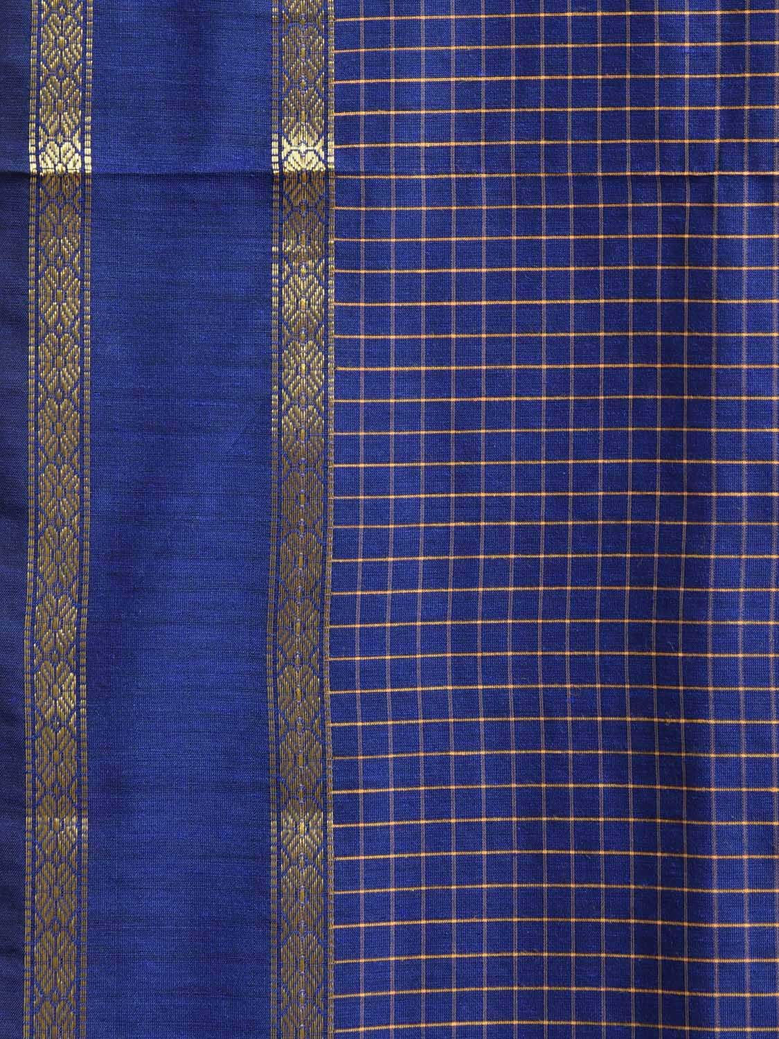 Dark Blue Gadwal Cotton Viscose Saree with Checks and Strips Pallu Design g0532