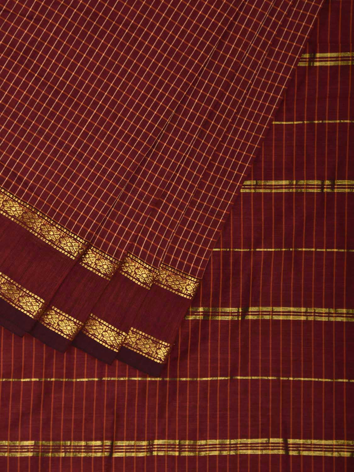 Maroon Gadwal Cotton Viscose Saree with Checks and Strips Pallu Design g0533