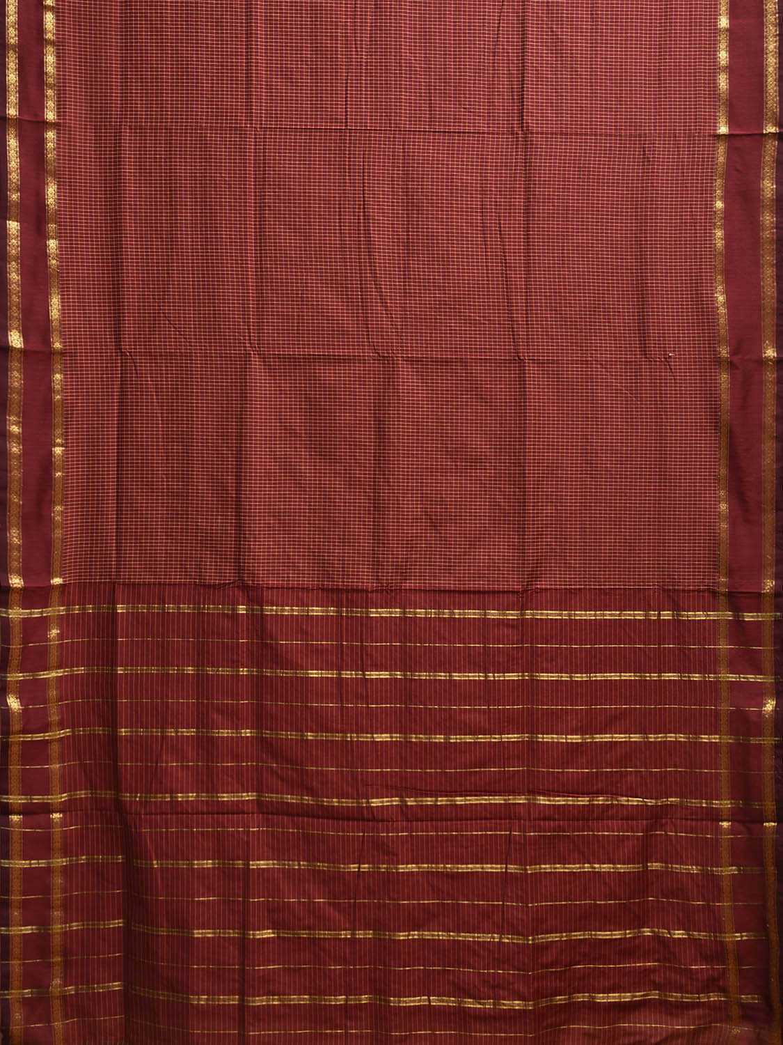Maroon Gadwal Cotton Viscose Saree with Checks and Strips Pallu Design g0533