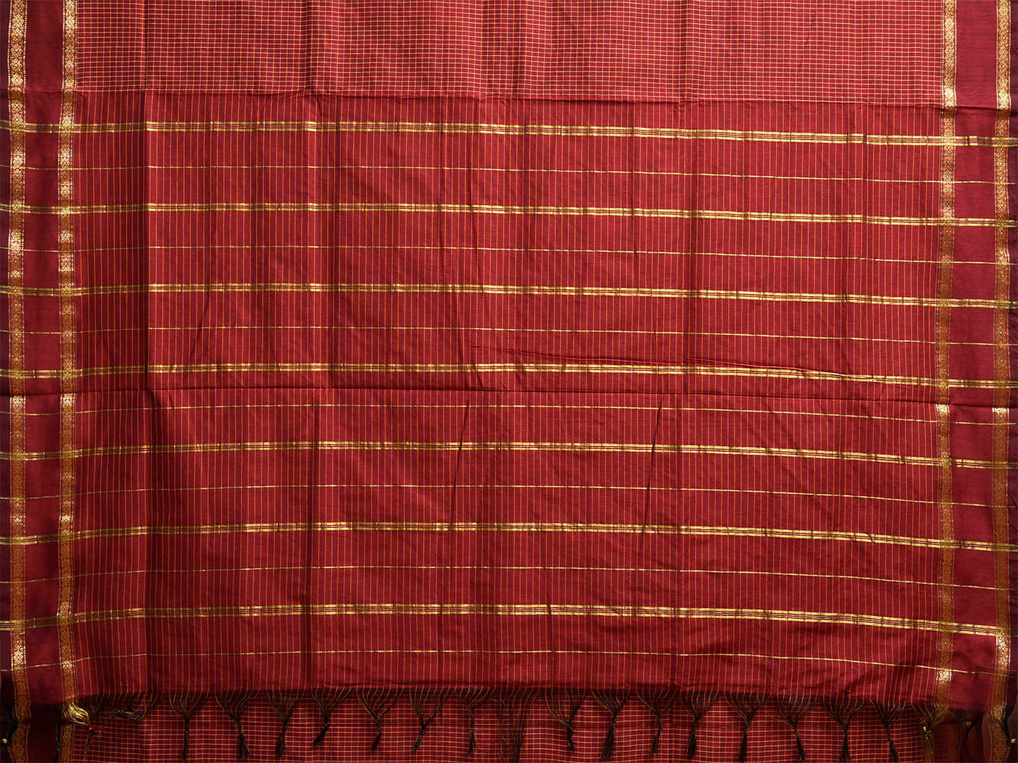 Maroon Gadwal Cotton Viscose Saree with Checks and Strips Pallu Design g0533