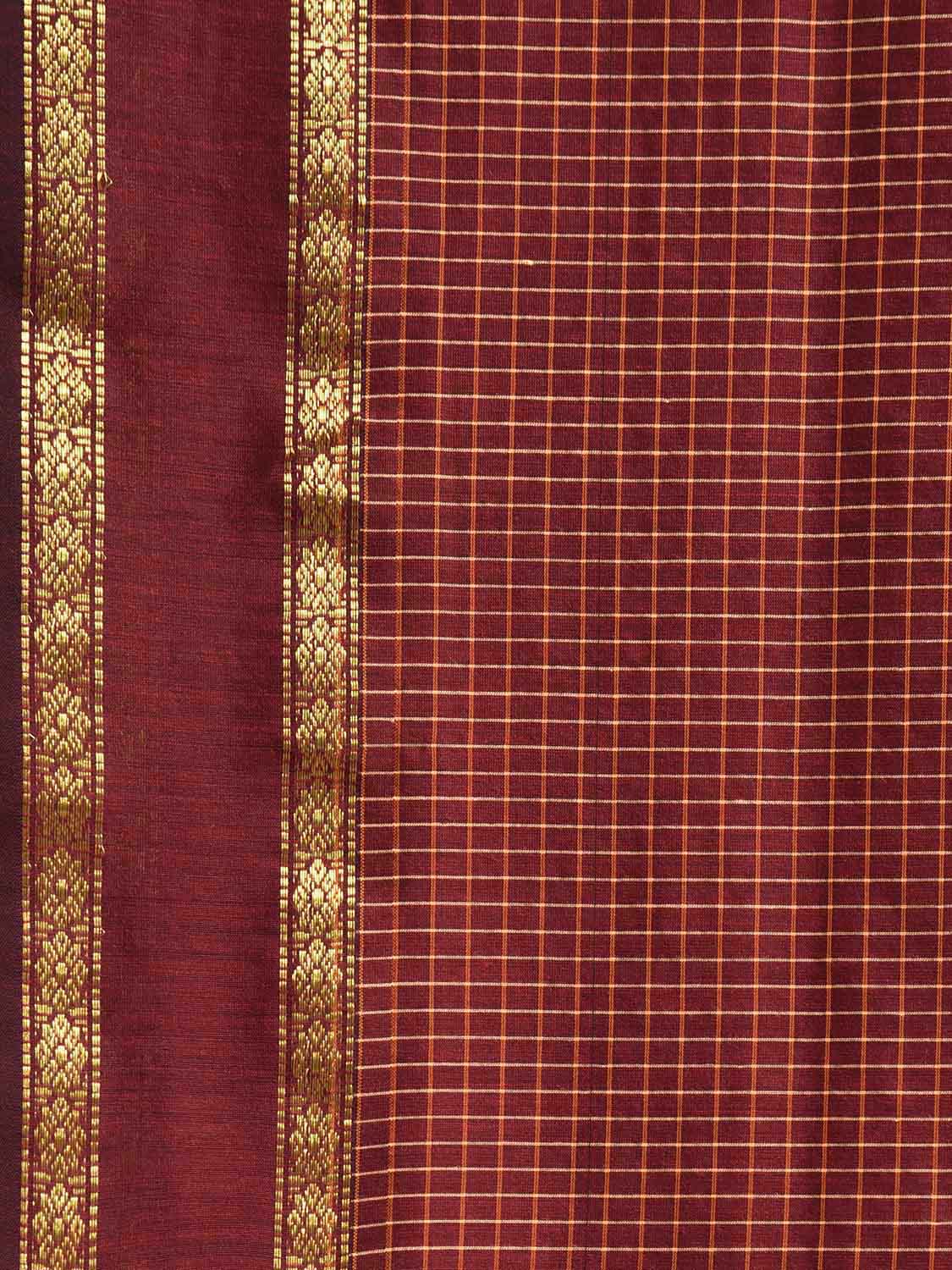 Maroon Gadwal Cotton Viscose Saree with Checks and Strips Pallu Design g0533