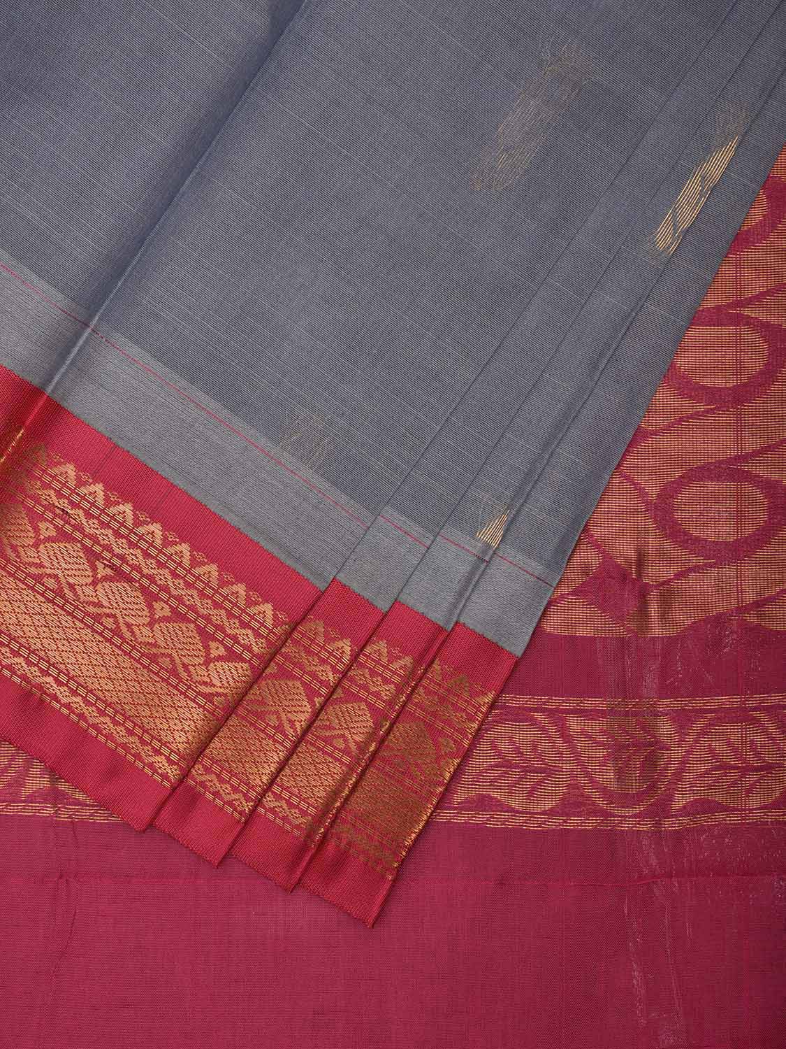 Grey and Pink Gadwal Cotton Viscose Saree with Border and Pallu Design g0535