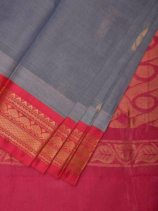 Grey and Pink Gadwal Cotton Viscose Saree with Border and Pallu Design g0535