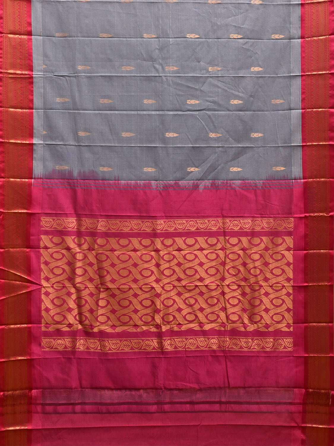 Grey and Pink Gadwal Cotton Viscose Saree with Border and Pallu Design g0535