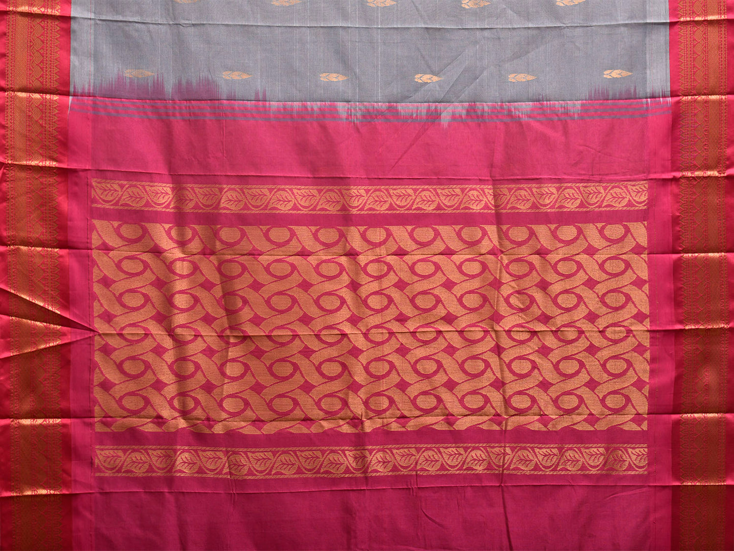 Grey and Pink Gadwal Cotton Viscose Saree with Border and Pallu Design g0535