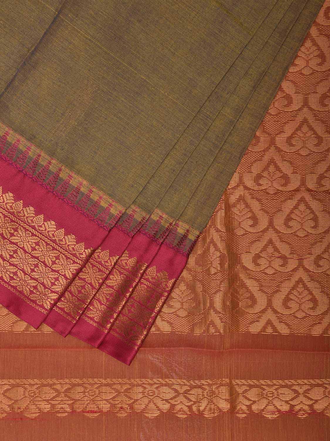 Green and Pink Gadwal Cotton Viscose Saree with Border and Pallu Design g0536