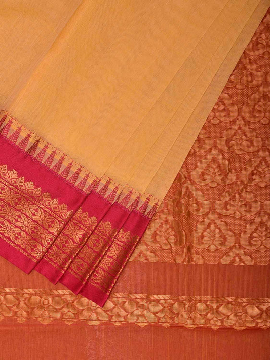 Light Yellow and Pink Gadwal Cotton Viscose Saree with Border and Pallu Design g0539