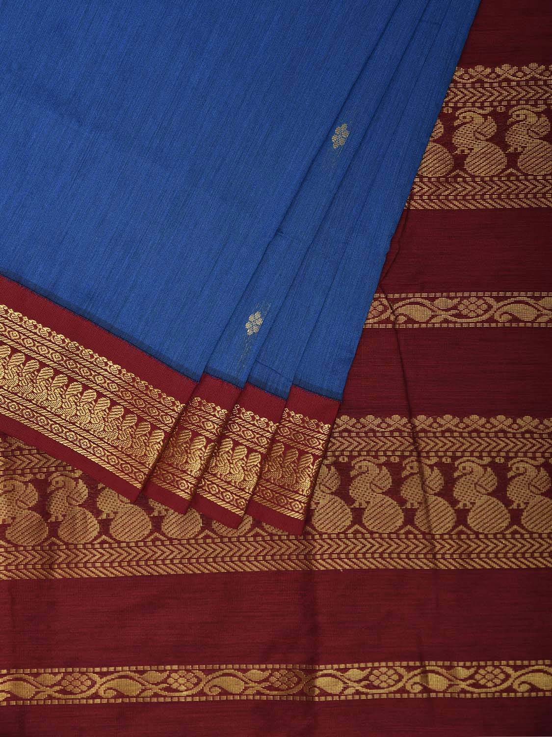 Blue and Maroon Gadwal Cotton Viscose Saree with Border and Pallu Design g0540