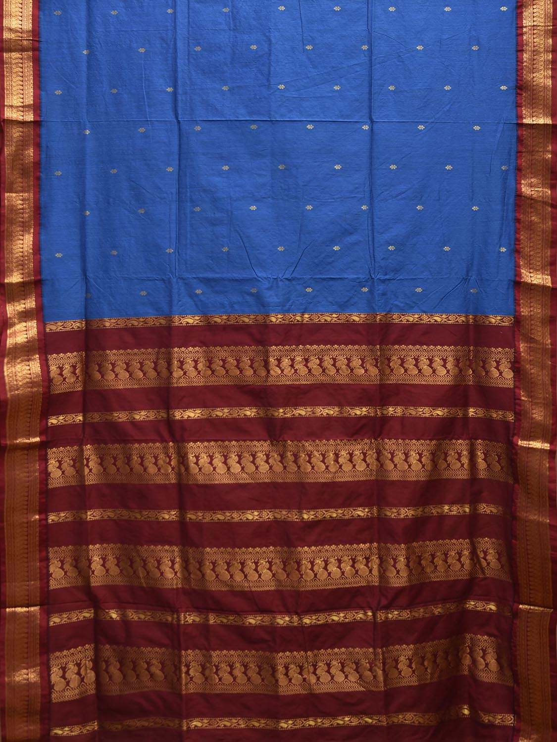 Blue and Maroon Gadwal Cotton Viscose Saree with Border and Pallu Design g0540