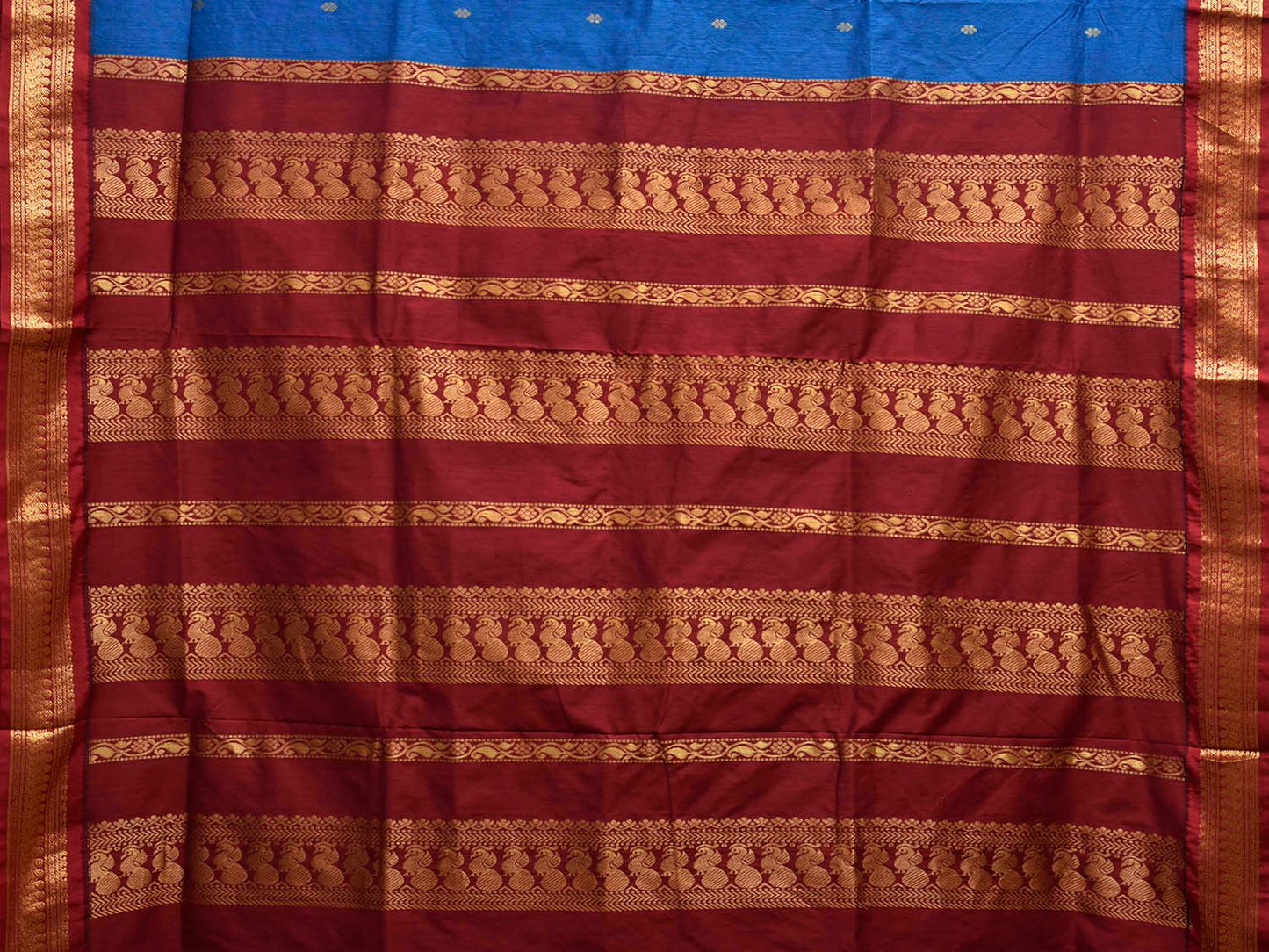 Blue and Maroon Gadwal Cotton Viscose Saree with Border and Pallu Design g0540