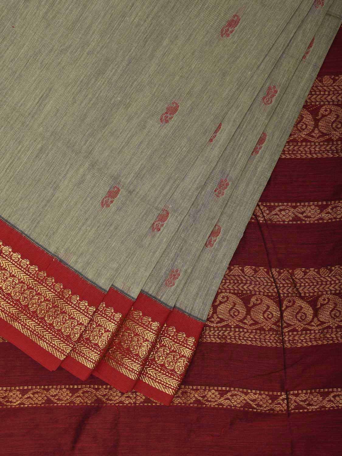 Sea Green and Maroon Gadwal Cotton Viscose Saree with Border and Pallu Design g0541