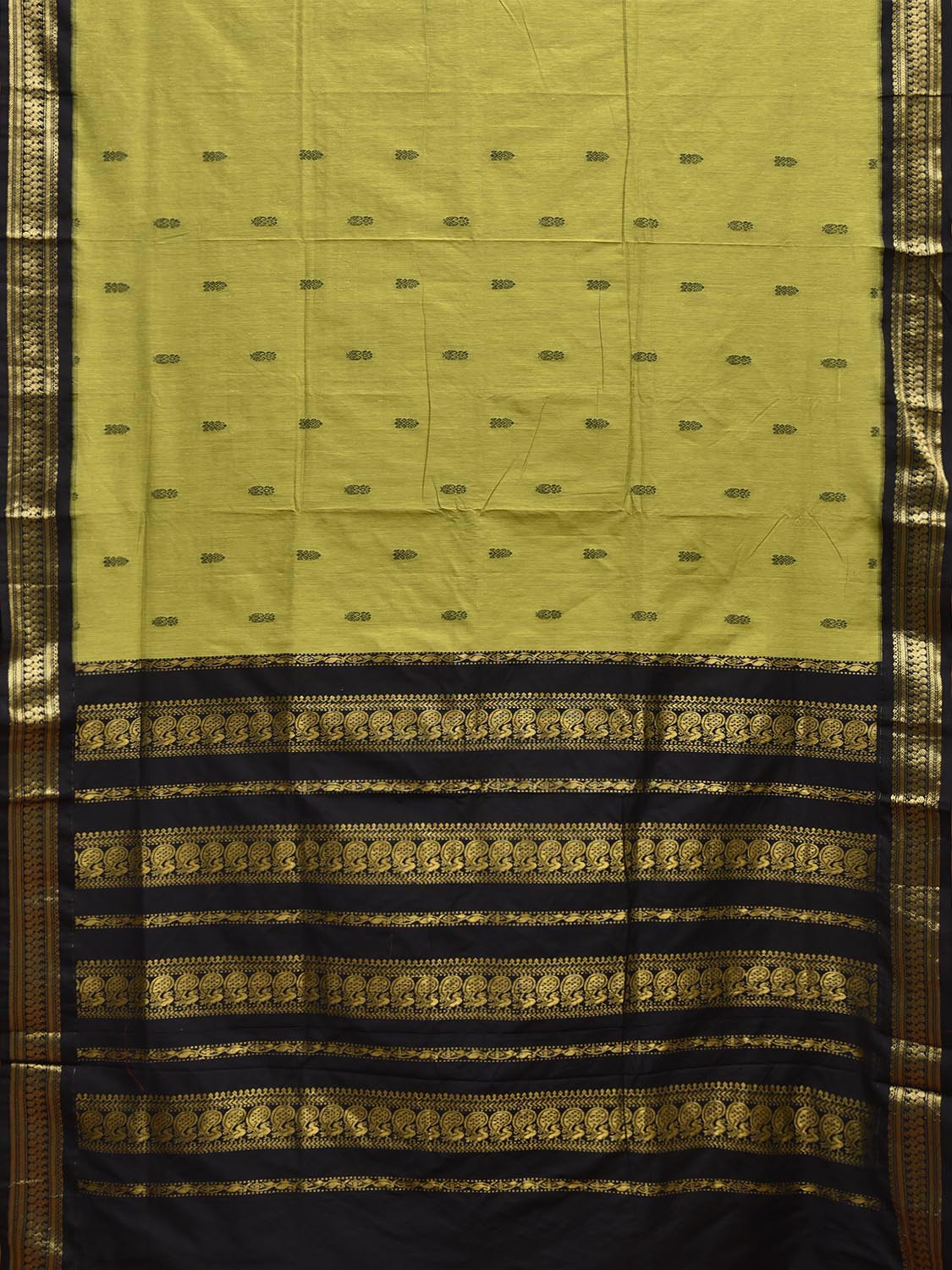 Light Green and Black Gadwal Cotton Viscose Saree with Border and Pallu Design g0542