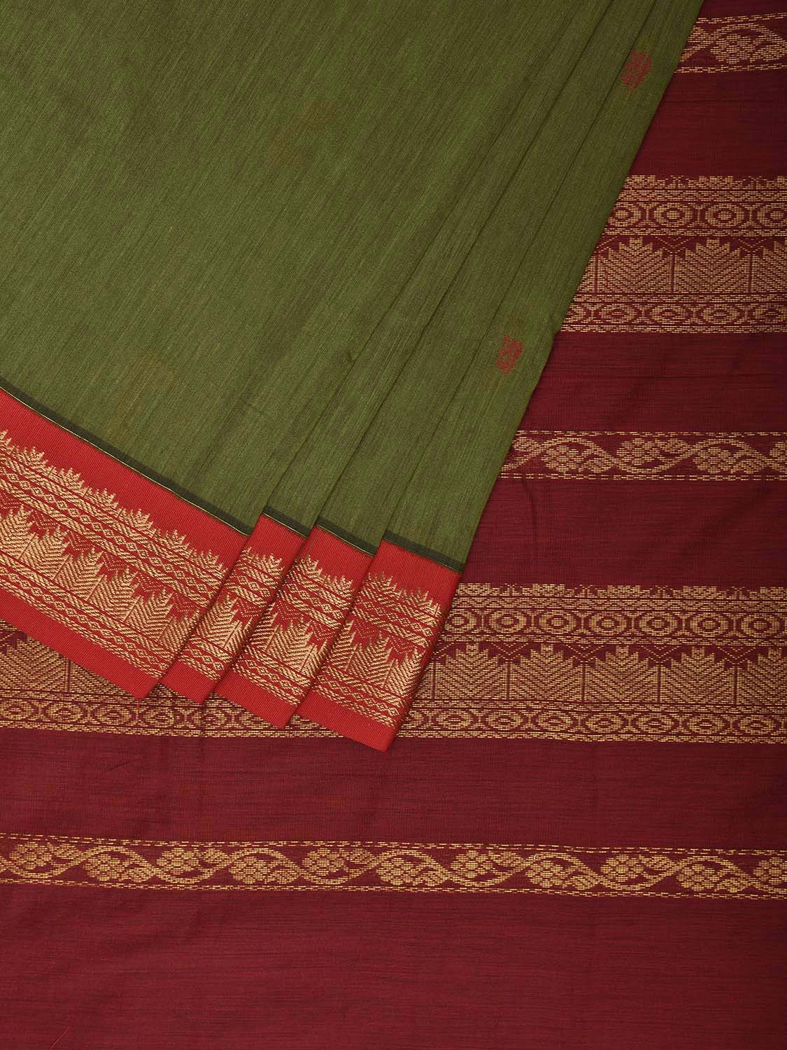 Green and Maroon Gadwal Cotton Viscose Saree with Border and Pallu Design g0543