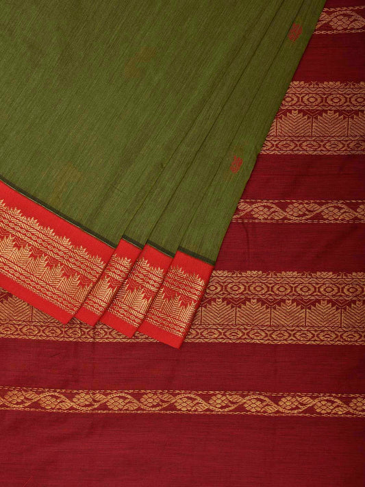 Green and Maroon Gadwal Cotton Viscose Saree with Border and Pallu Design g0543