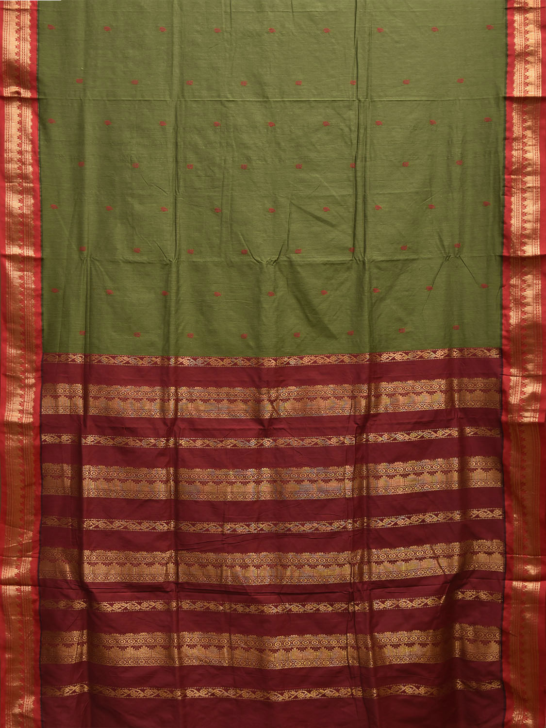 Green and Maroon Gadwal Cotton Viscose Saree with Border and Pallu Design g0543