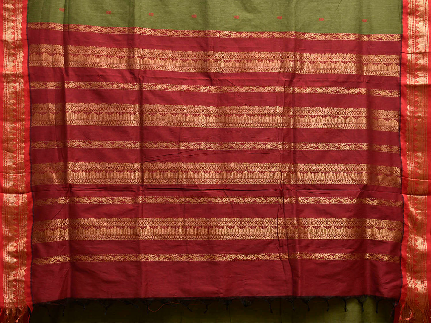 Green and Maroon Gadwal Cotton Viscose Saree with Border and Pallu Design g0543