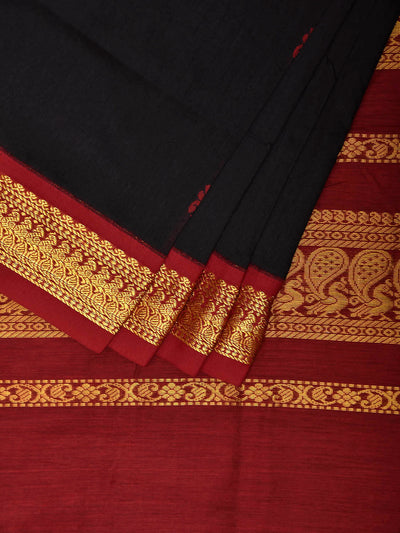 Black and Maroon Gadwal Cotton Viscose Saree with Border and Pallu Design g0544