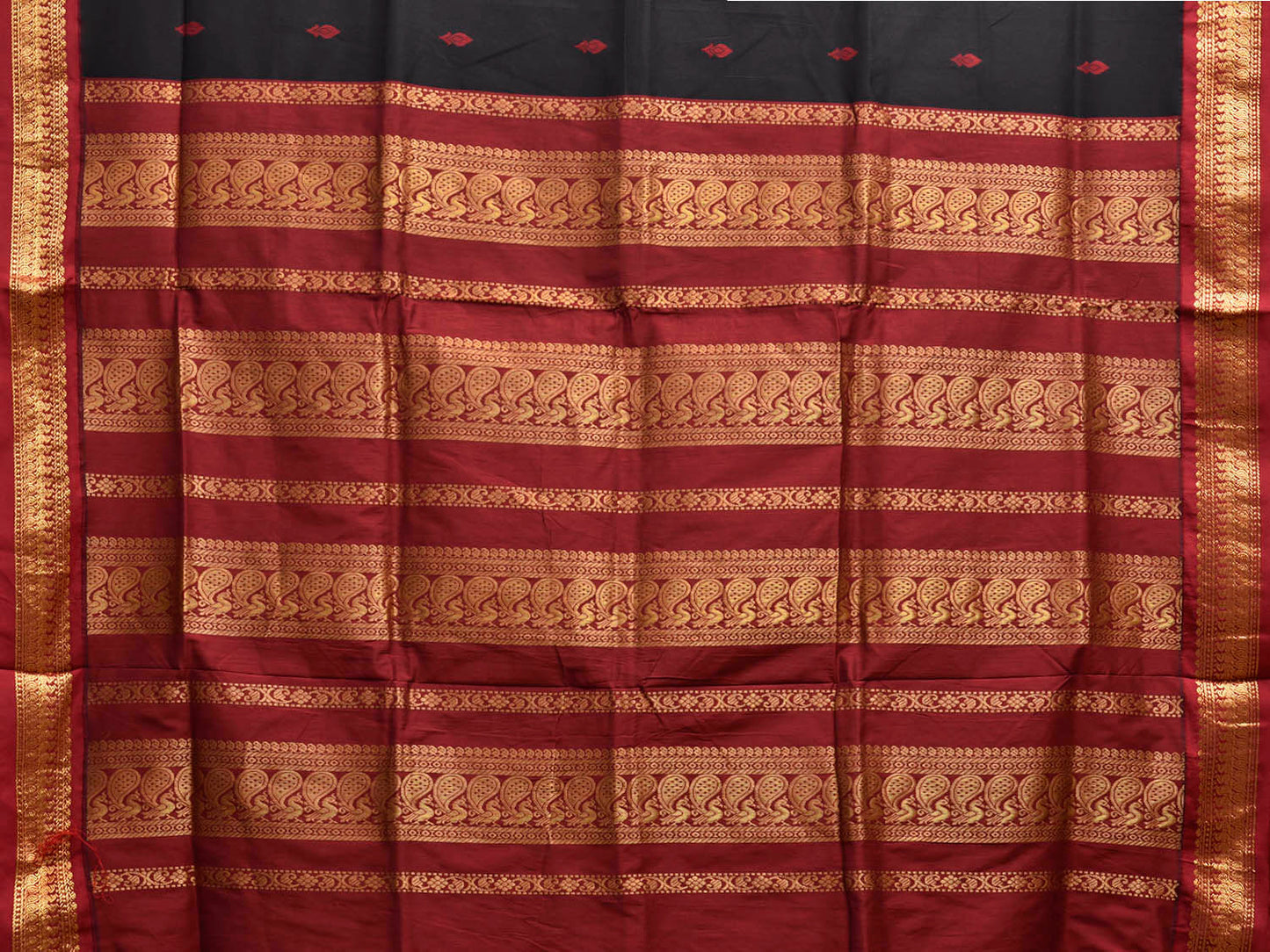 Black and Maroon Gadwal Cotton Viscose Saree with Border and Pallu Design g0544