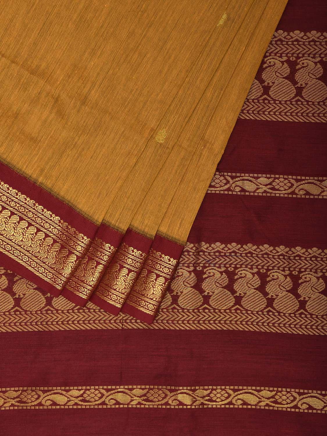 Mustard and Maroon Gadwal Cotton Viscose Saree with Border and Pallu Design g0546