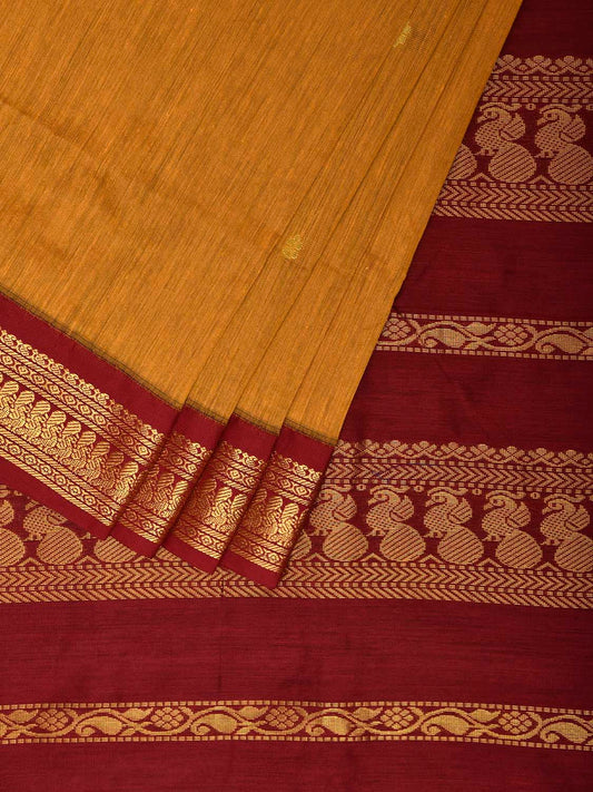 Mustard and Maroon Gadwal Cotton Viscose Saree with Border and Pallu Design g0546