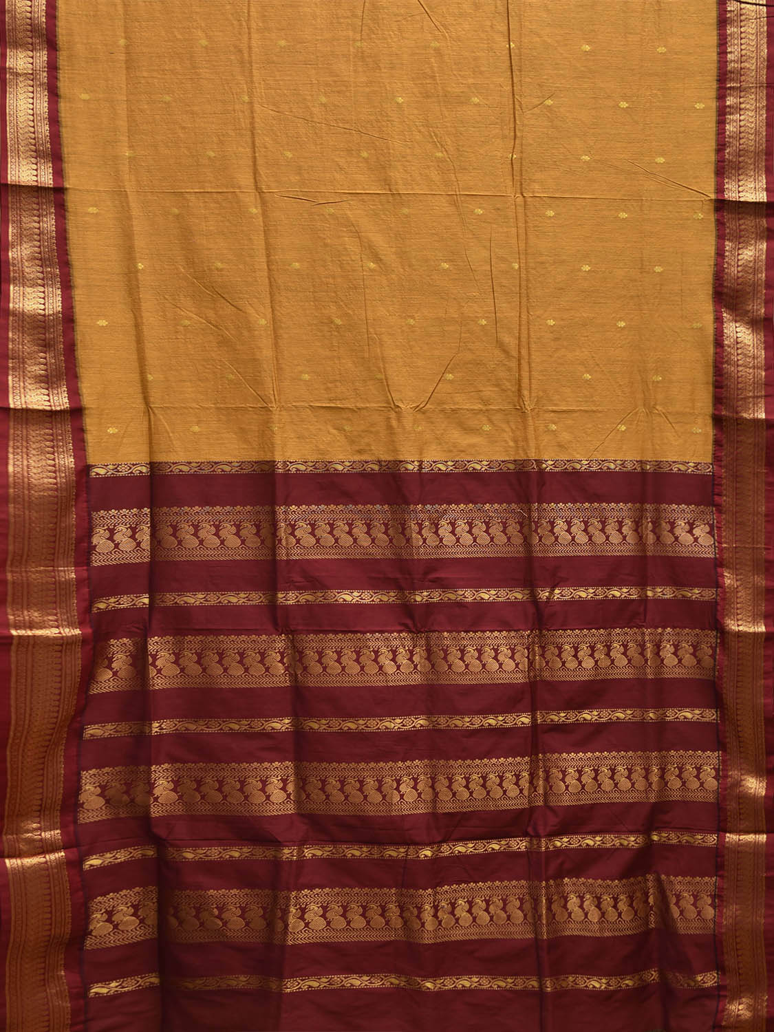 Mustard and Maroon Gadwal Cotton Viscose Saree with Border and Pallu Design g0546