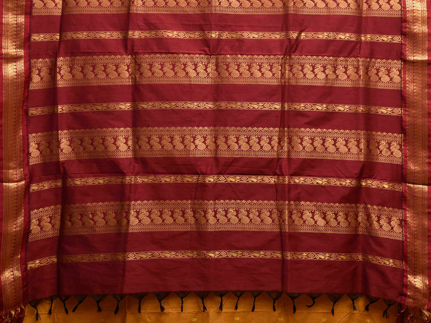 Mustard and Maroon Gadwal Cotton Viscose Saree with Border and Pallu Design g0546