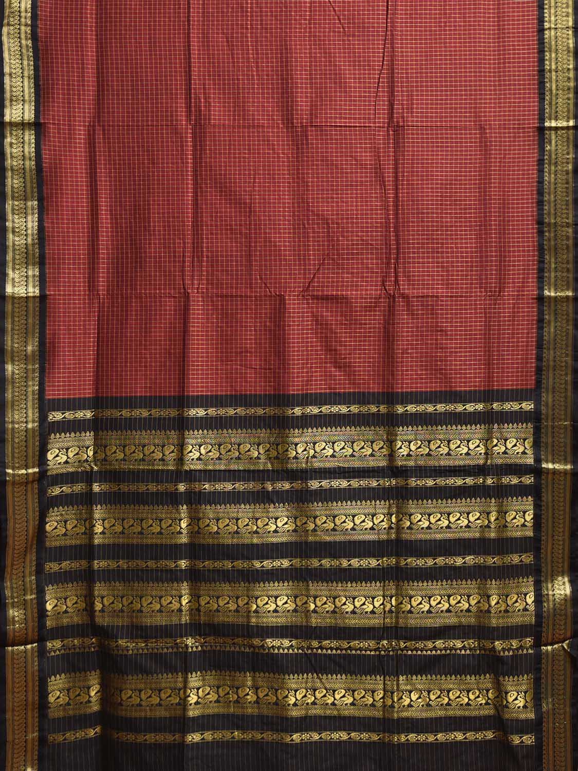 Red and Black Gadwal Cotton Viscose Saree with Checks and Pallu Design g0548