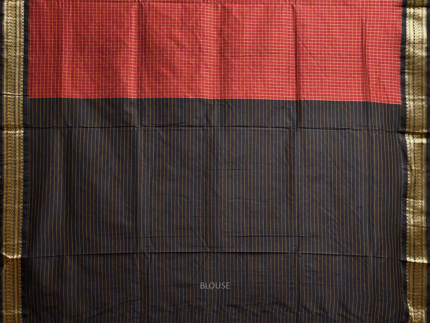 Red and Black Gadwal Cotton Viscose Saree with Checks and Pallu Design g0548