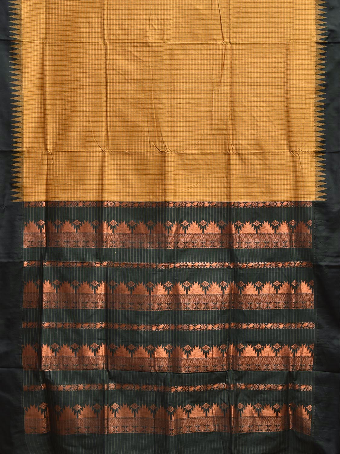 Mustard and Green Gadwal Cotton Viscose Saree with Checks and Pallu Design g0549