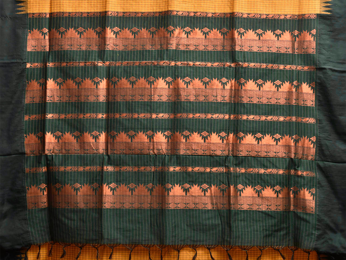 Mustard and Green Gadwal Cotton Viscose Saree with Checks and Pallu Design g0549