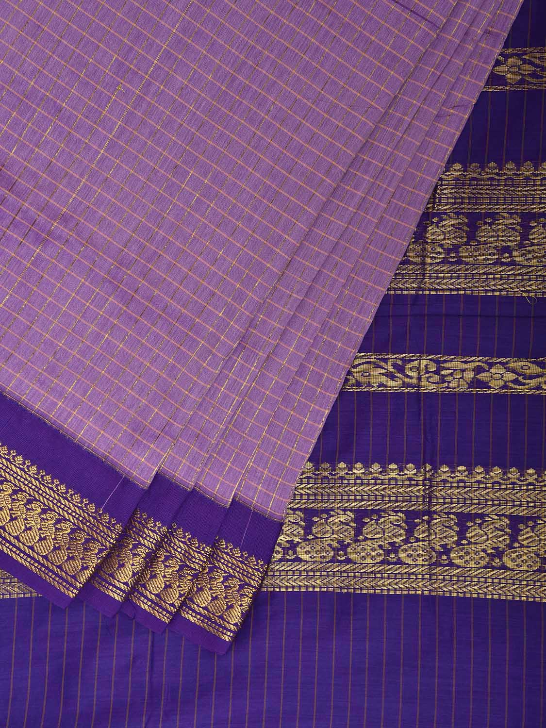 Lavender and Purple Gadwal Cotton Viscose Saree with Checks and Pallu Design g0550