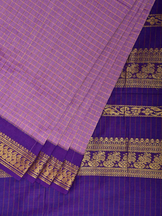 Lavender and Purple Gadwal Cotton Viscose Saree with Checks and Pallu Design g0550