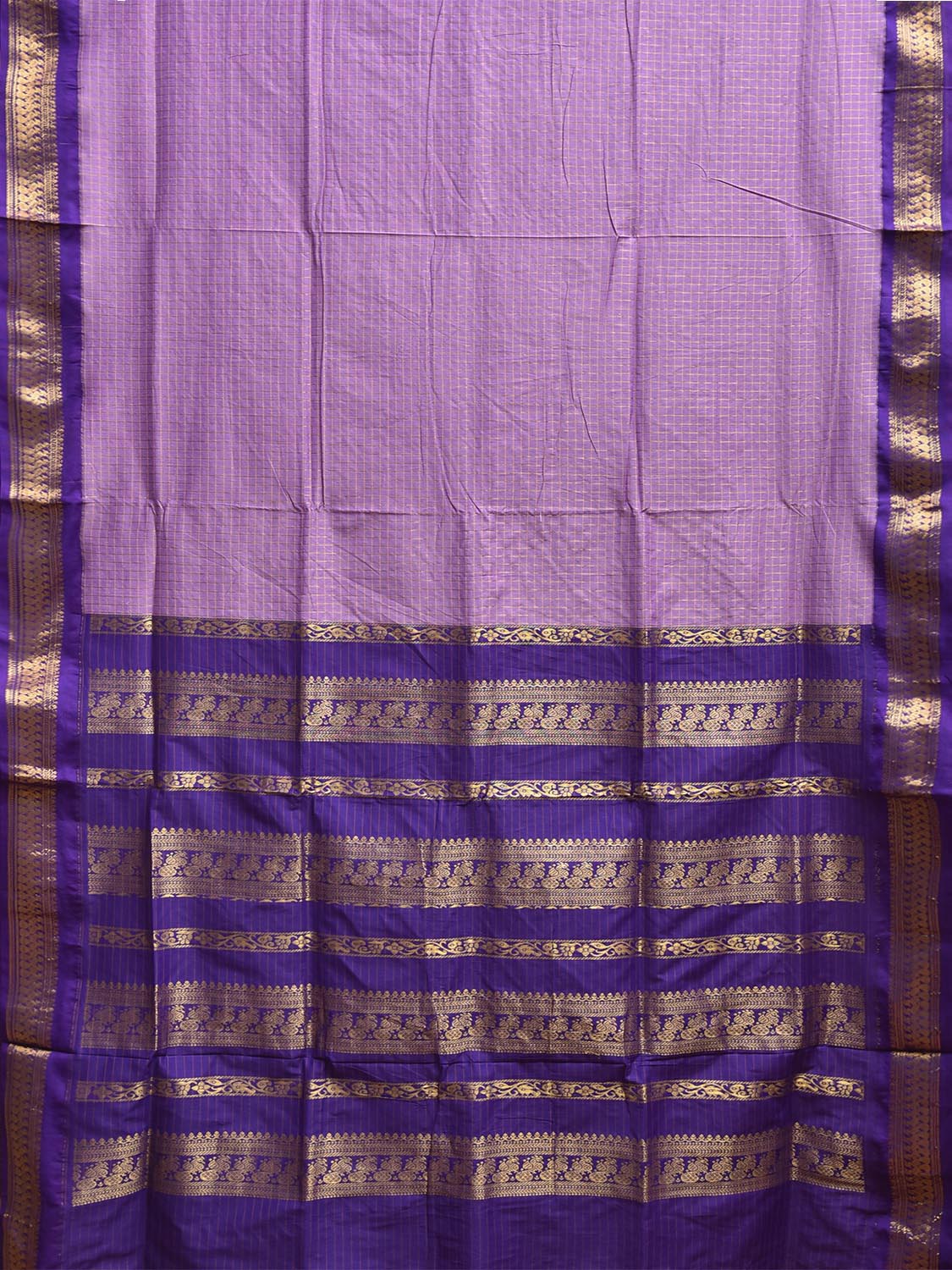 Lavender and Purple Gadwal Cotton Viscose Saree with Checks and Pallu Design g0550