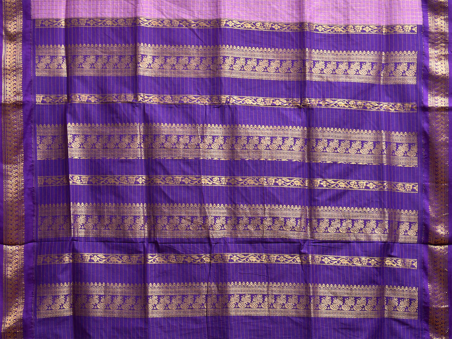 Lavender and Purple Gadwal Cotton Viscose Saree with Checks and Pallu Design g0550