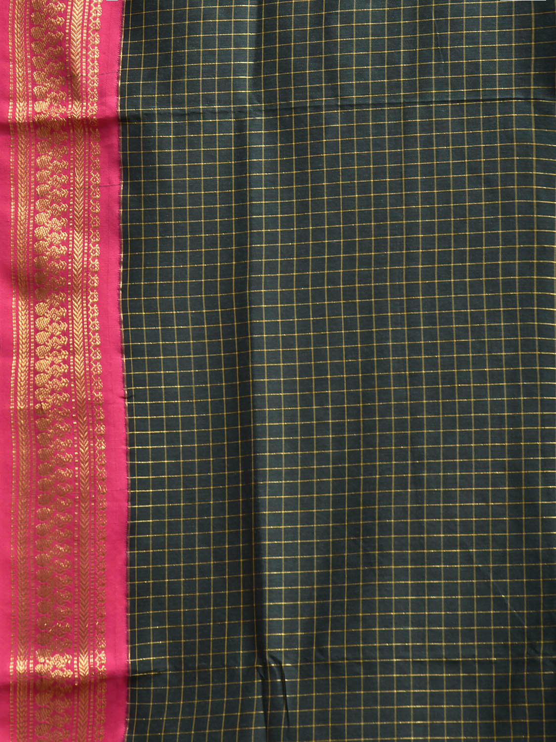 Dark Green and Pink Gadwal Cotton Viscose Saree with Checks and Pallu Design g0551