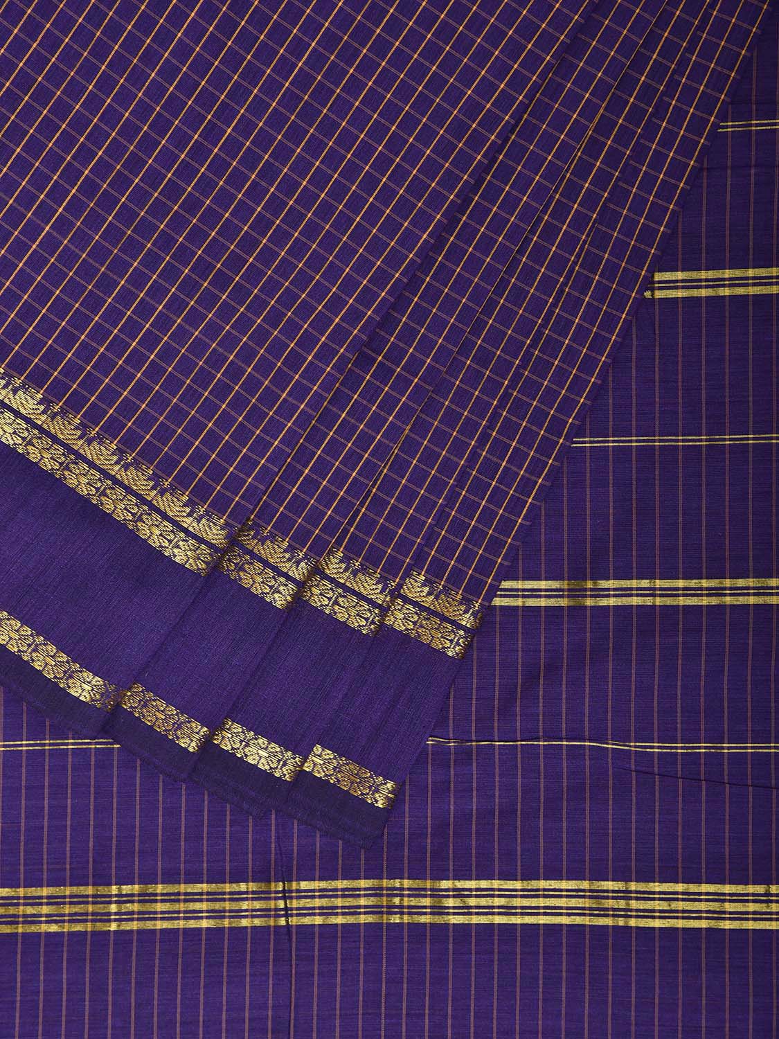 Purple Gadwal Cotton Viscose Saree with Checks and Border Design g0553