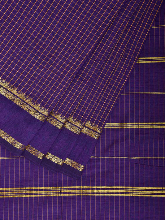 Purple Gadwal Cotton Viscose Saree with Checks and Border Design g0553